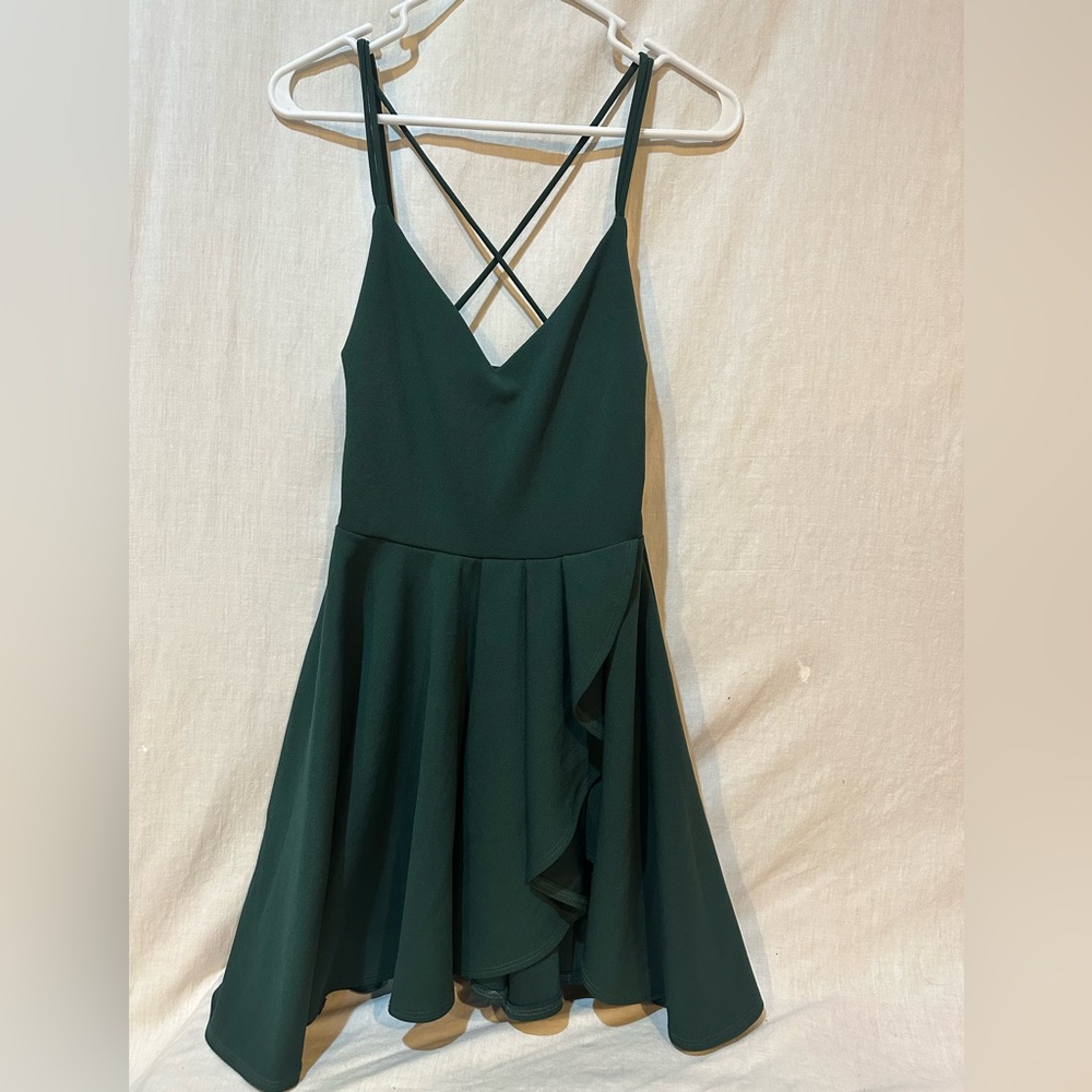Hunter Green Asymmetrical Ruffled Mini Dress - Picture 1 of 4